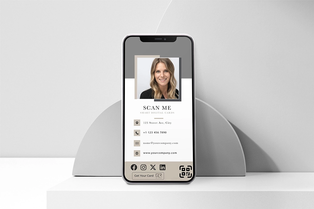 mobile phone showing woman's digital business card